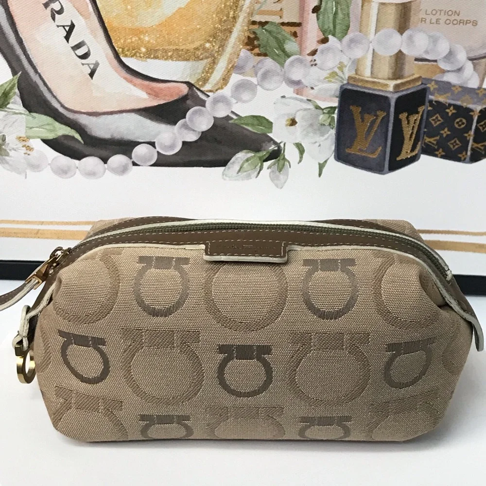 Salvatore Ferragamo Gancini Canvas/Leather Cosmetic Pouch Bag 😍